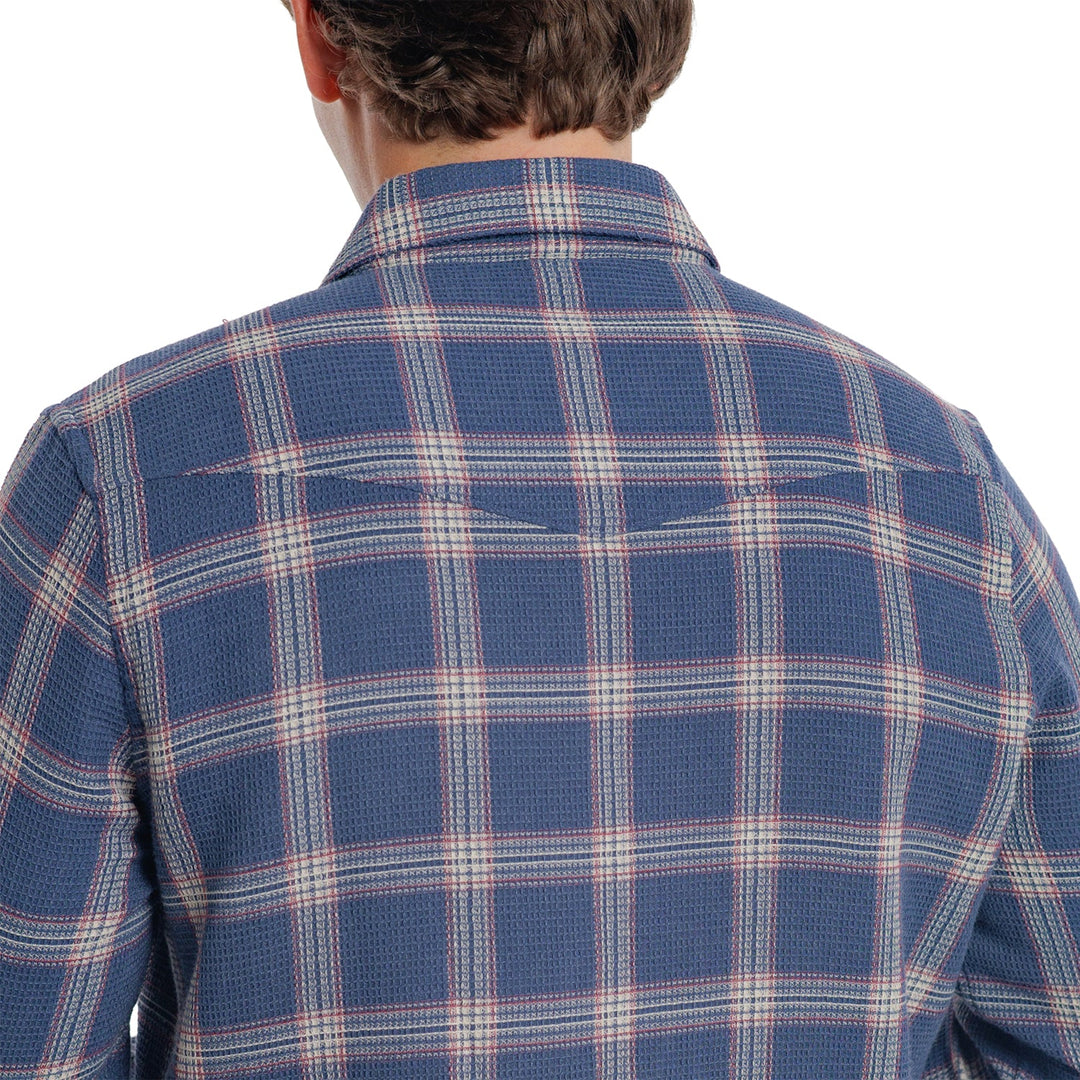 WAFFLE PLAID PEARL SNAP - NAVY PLAID