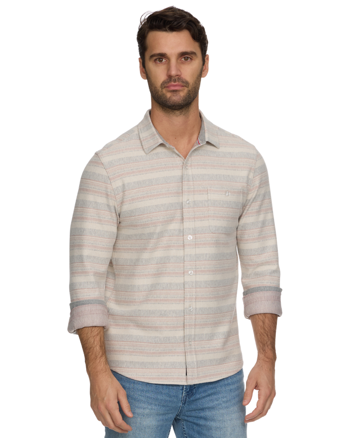 LUVERNE LS STRIPED HERO KNIT FLANNEL - CREAM/GREY/MAUVE