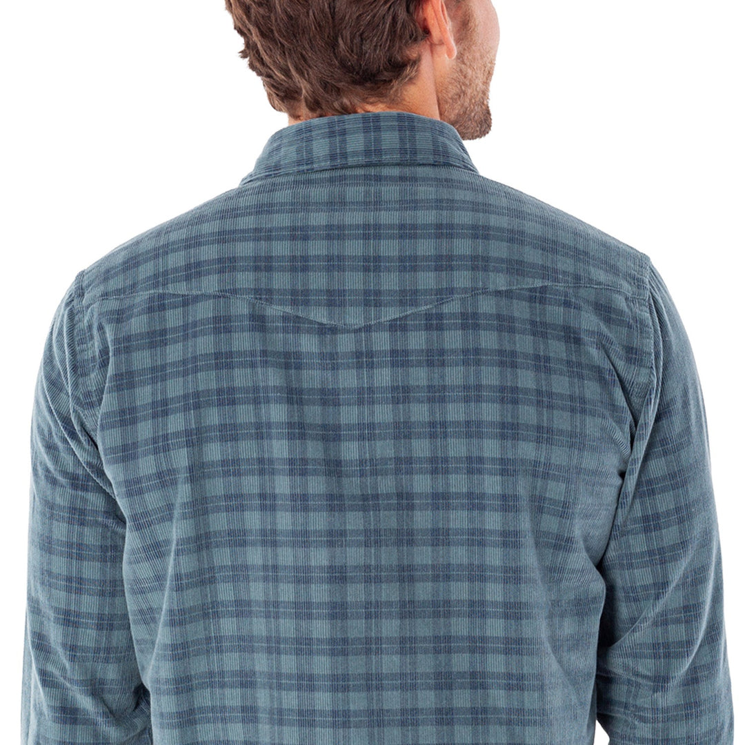 CORDUROY PEARL SNAP - SLATE CHECK