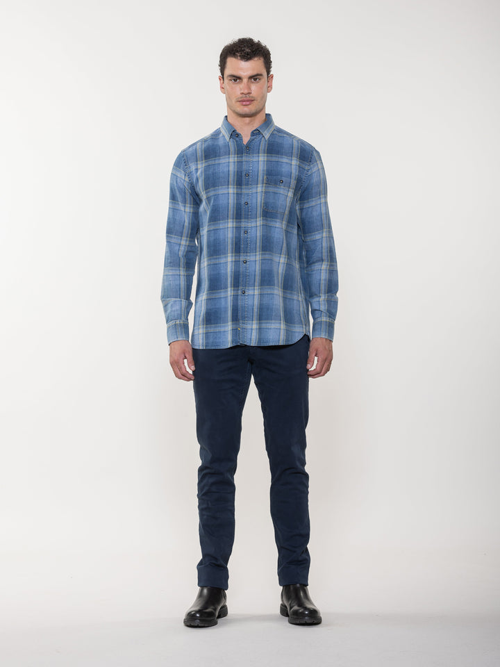 DENIM LOUNGE LONG SLEEVE SHIRT - DENIM BLUE