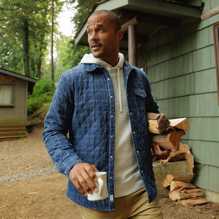 Corduroy Quilted Shacket - Dusty Blue Plaid