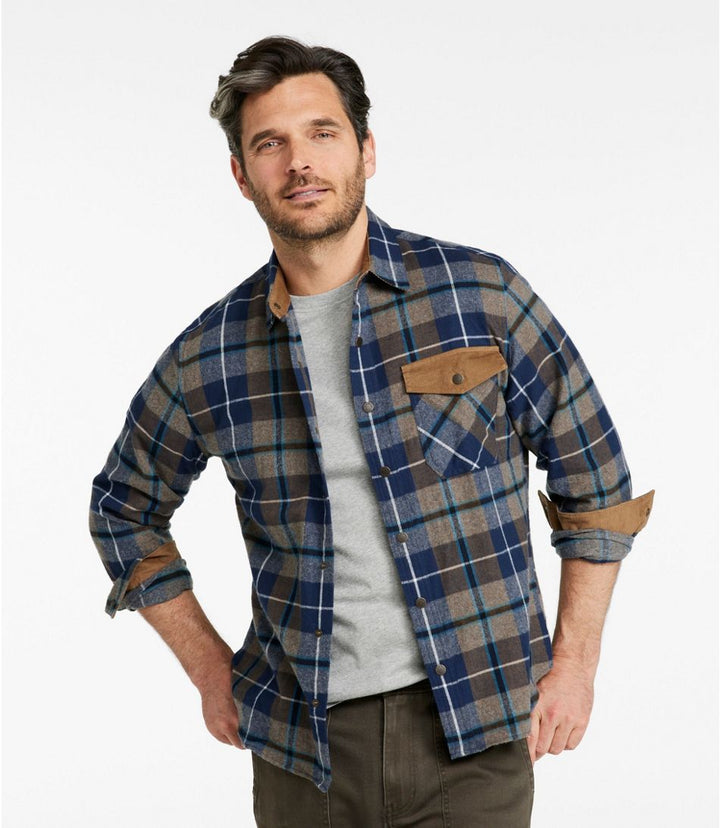 Scotch Plaid Flannel Snap Shirt Untucked Slightly Fitted - Blue Douglas Muted