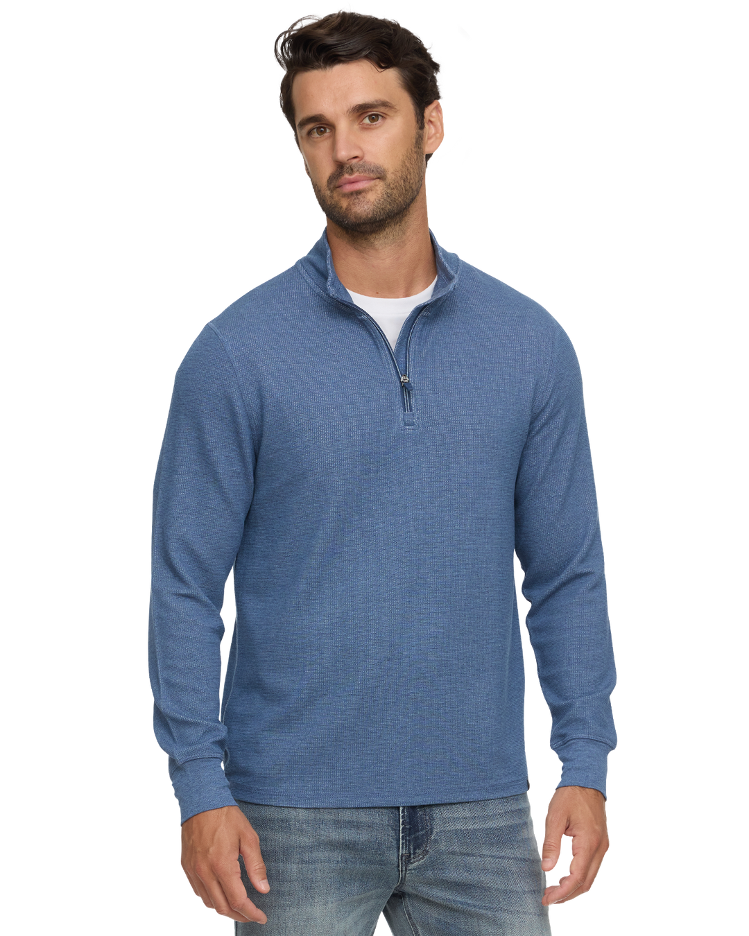 SUMMIT SUPER SOFT WAFFLE 1/4 MOCK NECK - MEDIUM NAVY HEATHER