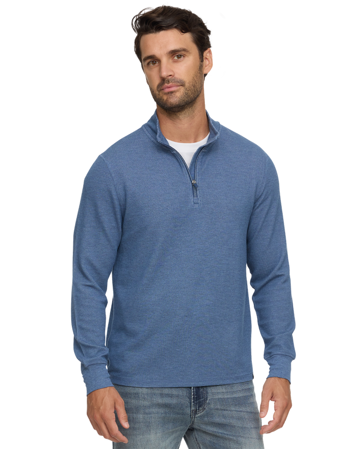 SUMMIT SUPER SOFT WAFFLE 1/4 MOCK NECK - MEDIUM NAVY HEATHER