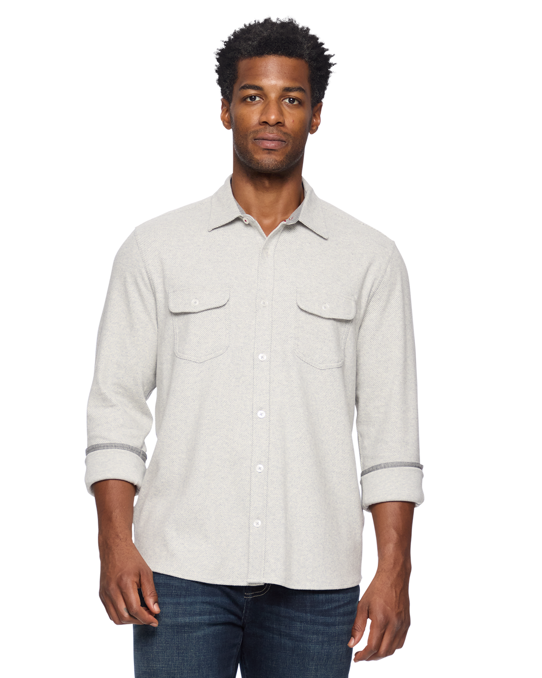 HERO SOLID TWILL KNIT FLANNEL SHIRT - LIGHT GREY