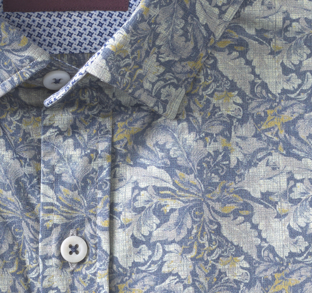 LOGAN PRINTED LONG-SLEEVE SHIRT - BLUE/GRAY