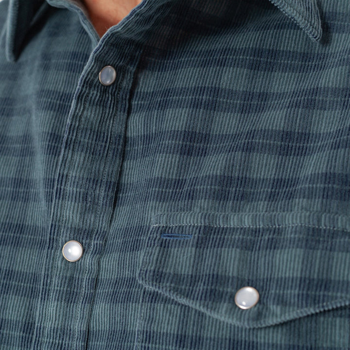 CORDUROY PEARL SNAP - SLATE CHECK