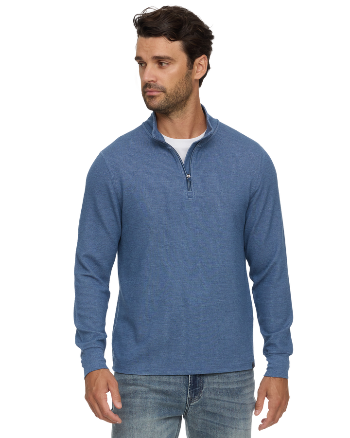 SUMMIT SUPER SOFT WAFFLE 1/4 MOCK NECK - MEDIUM NAVY HEATHER