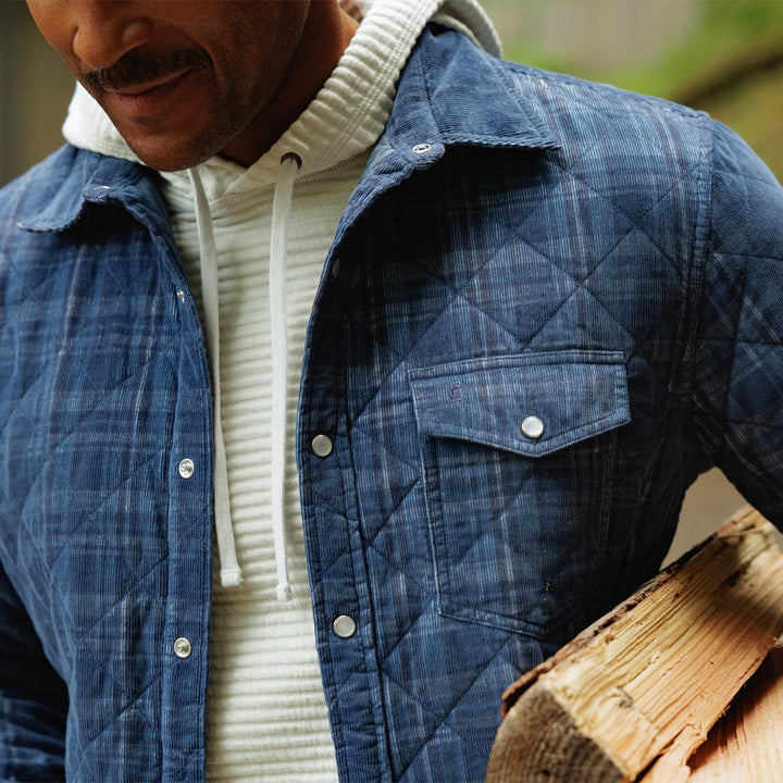 Corduroy Quilted Shacket - Dusty Blue Plaid