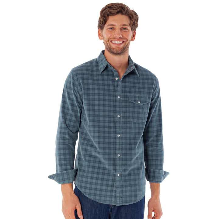CORDUROY PEARL SNAP - SLATE CHECK