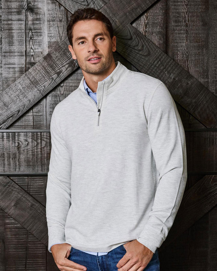 SUMMIT SUPER SOFT WAFFLE 1/4 MOCK NECK - LIGHT GREY HEATHER