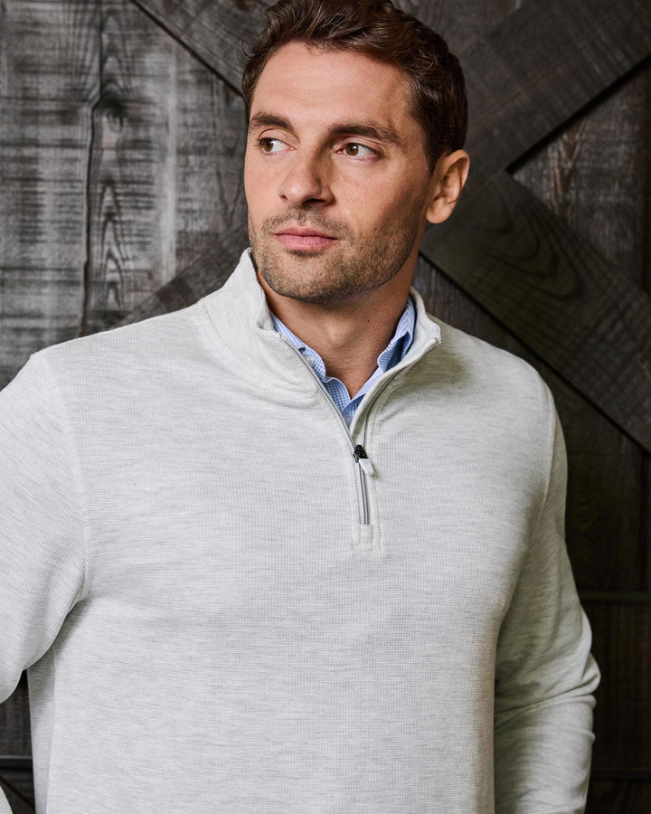 SUMMIT SUPER SOFT WAFFLE 1/4 MOCK NECK - LIGHT GREY HEATHER