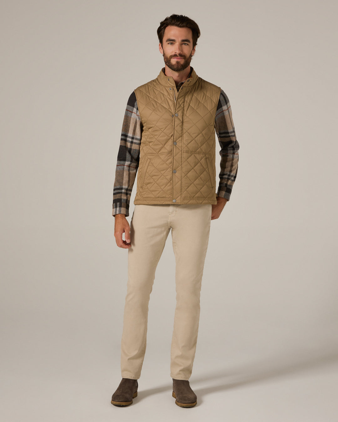 CREST QUILTED VEST - TAN
