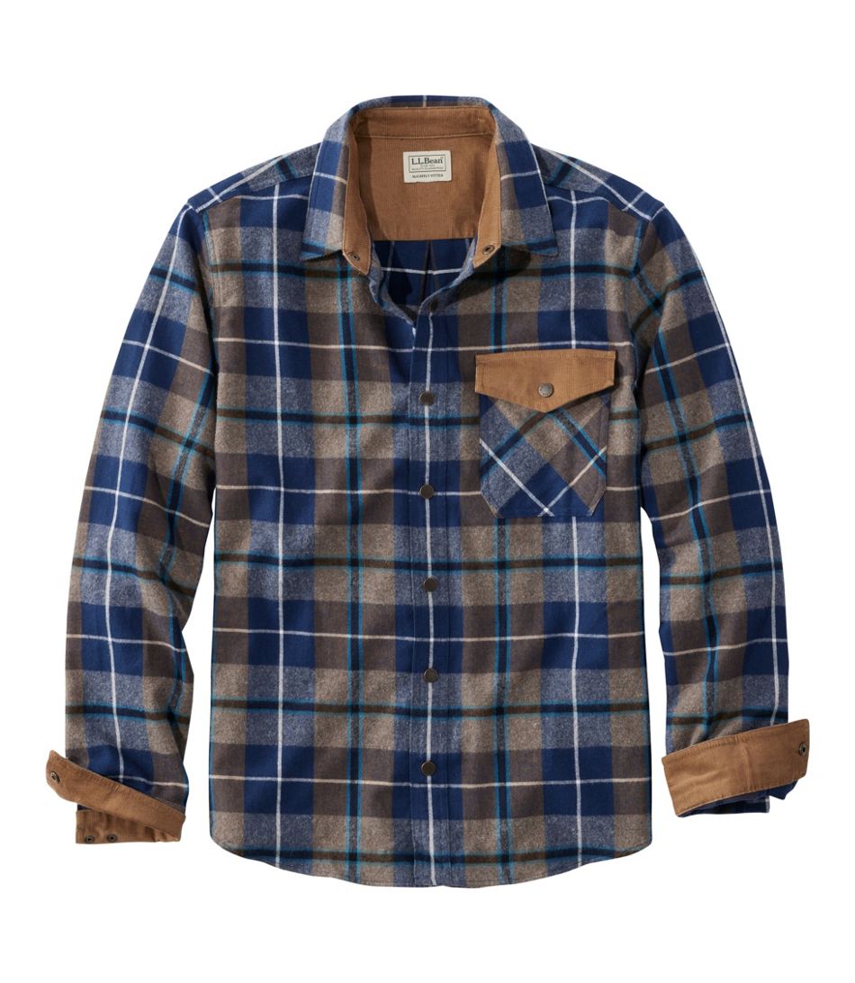Scotch Plaid Flannel Snap Shirt Untucked Slightly Fitted - Blue Douglas Muted