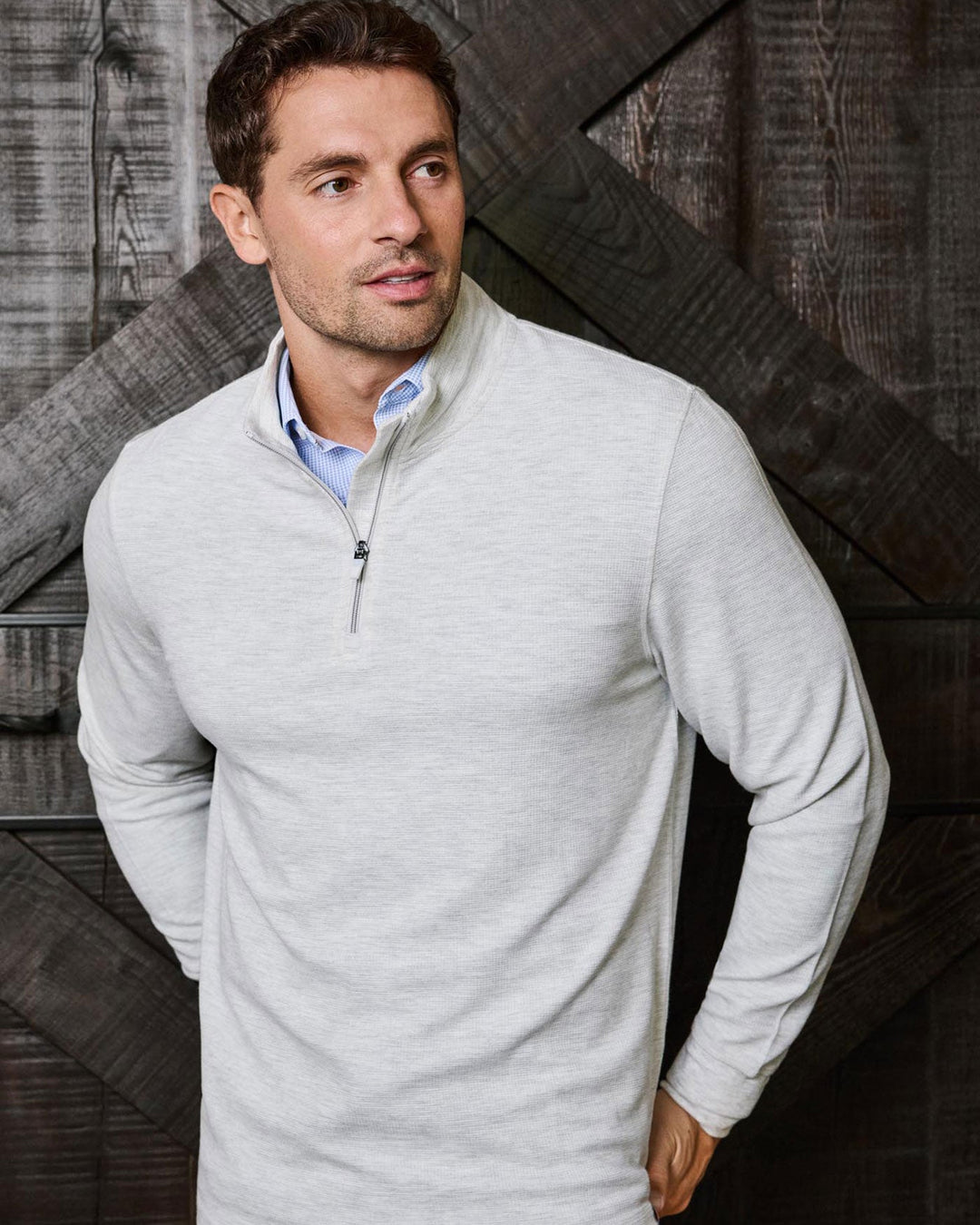 SUMMIT SUPER SOFT WAFFLE 1/4 MOCK NECK - LIGHT GREY HEATHER
