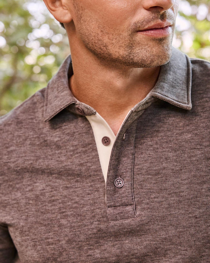 NEWTON FLEECE LS POLO - brown heather