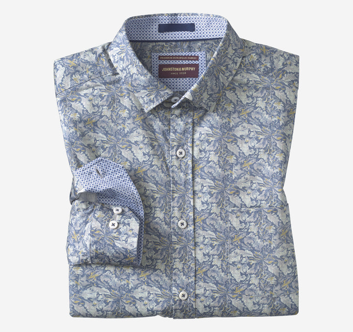 LOGAN PRINTED LONG-SLEEVE SHIRT - BLUE/GRAY