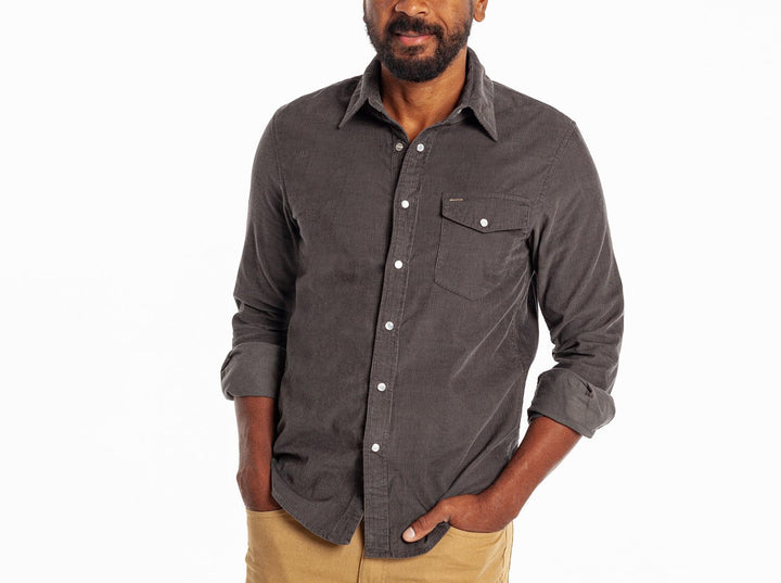 CORDUROY PEARL SNAP - CHARCOAL