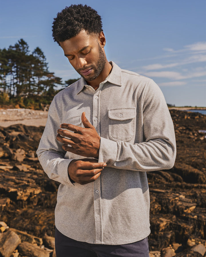 HERO SOLID TWILL KNIT FLANNEL SHIRT - LIGHT GREY