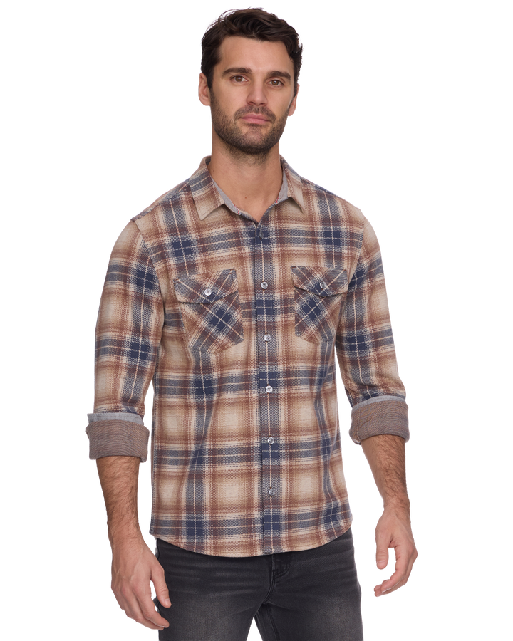 ODENVILLE LS HERO KNIT FLANNEL - TAUPE/NAVY