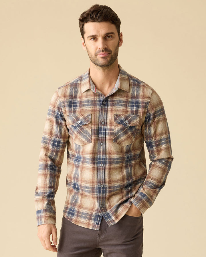 ODENVILLE LS HERO KNIT FLANNEL - TAUPE/NAVY