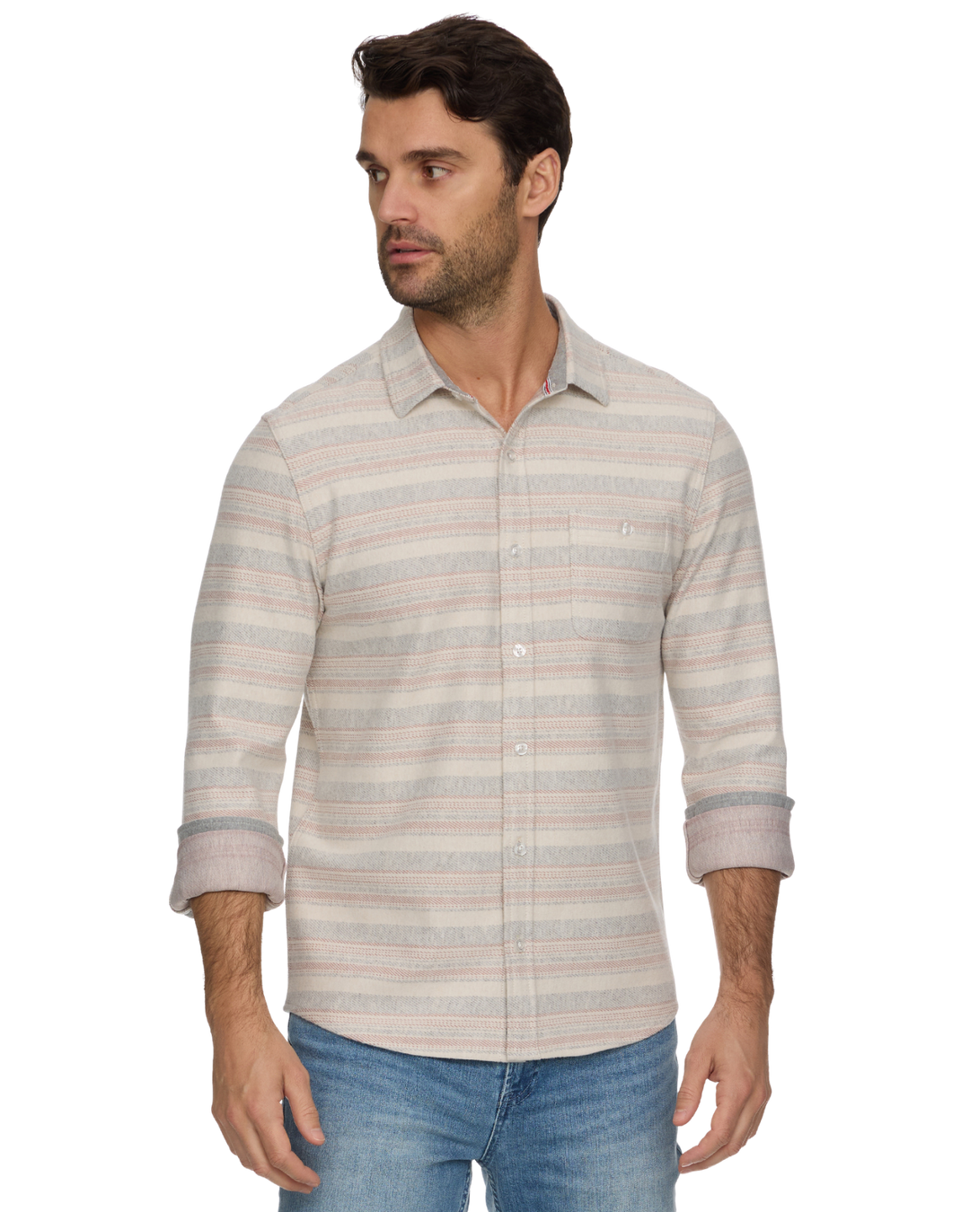 LUVERNE LS STRIPED HERO KNIT FLANNEL - CREAM/GREY/MAUVE